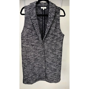 Madewell Marled Tunic Vest Size Medium Wool Blend Black Long Shawl Collar F5409